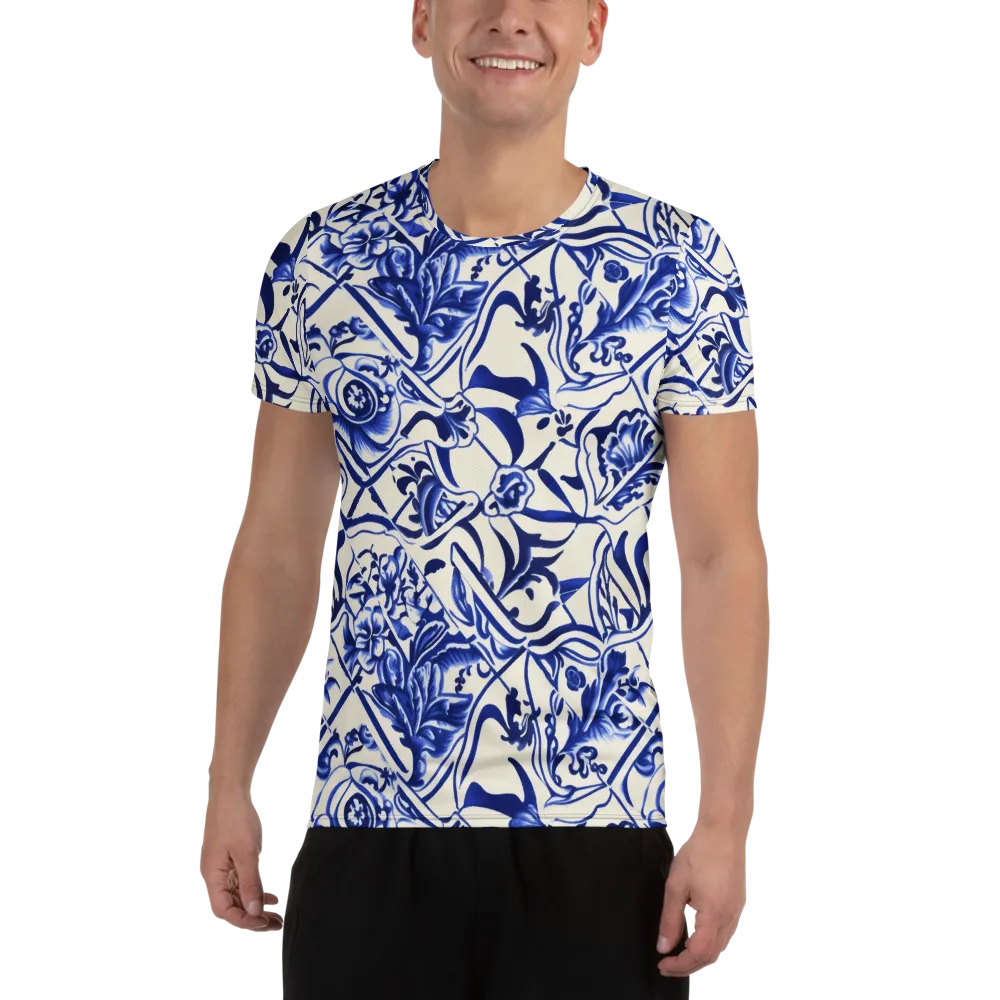 Cobalt Chinoiserie on Men's Athletic T-Shirt — Front