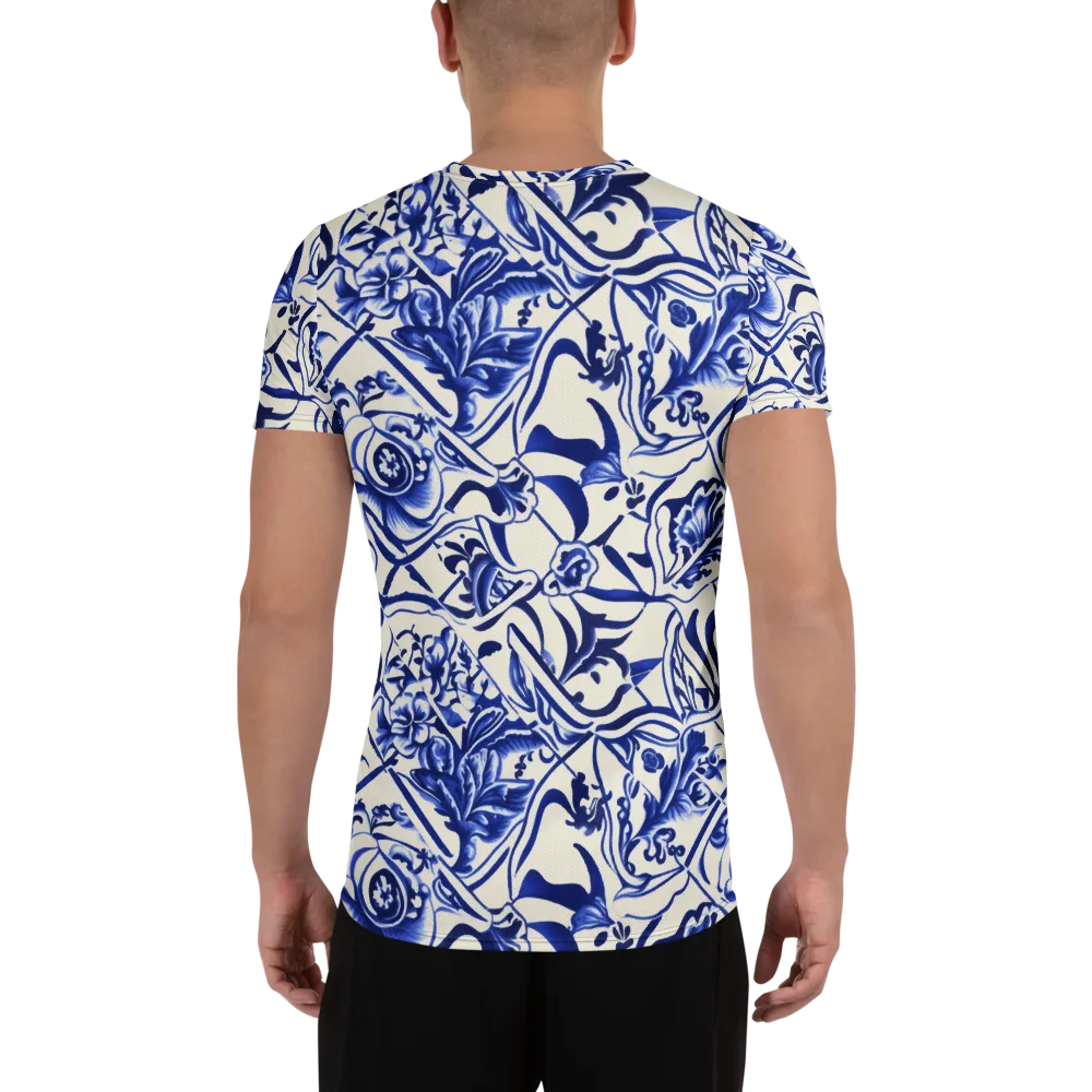 Cobalt Chinoiserie on Men's Athletic T-Shirt — Back