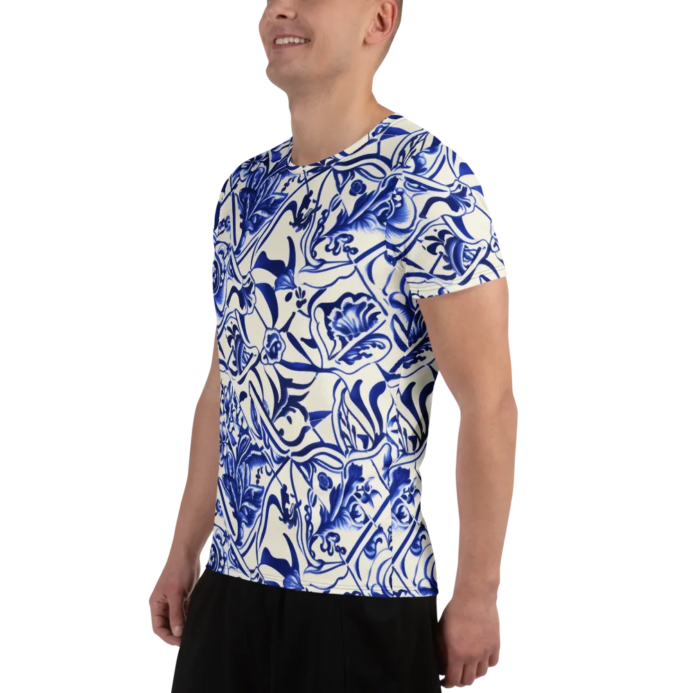 Cobalt Chinoiserie on Men's Athletic T-Shirt — Left