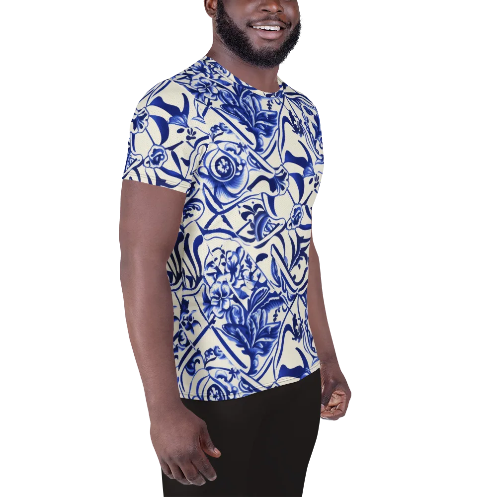 Cobalt Chinoiserie on Men's Athletic T-Shirt — Right