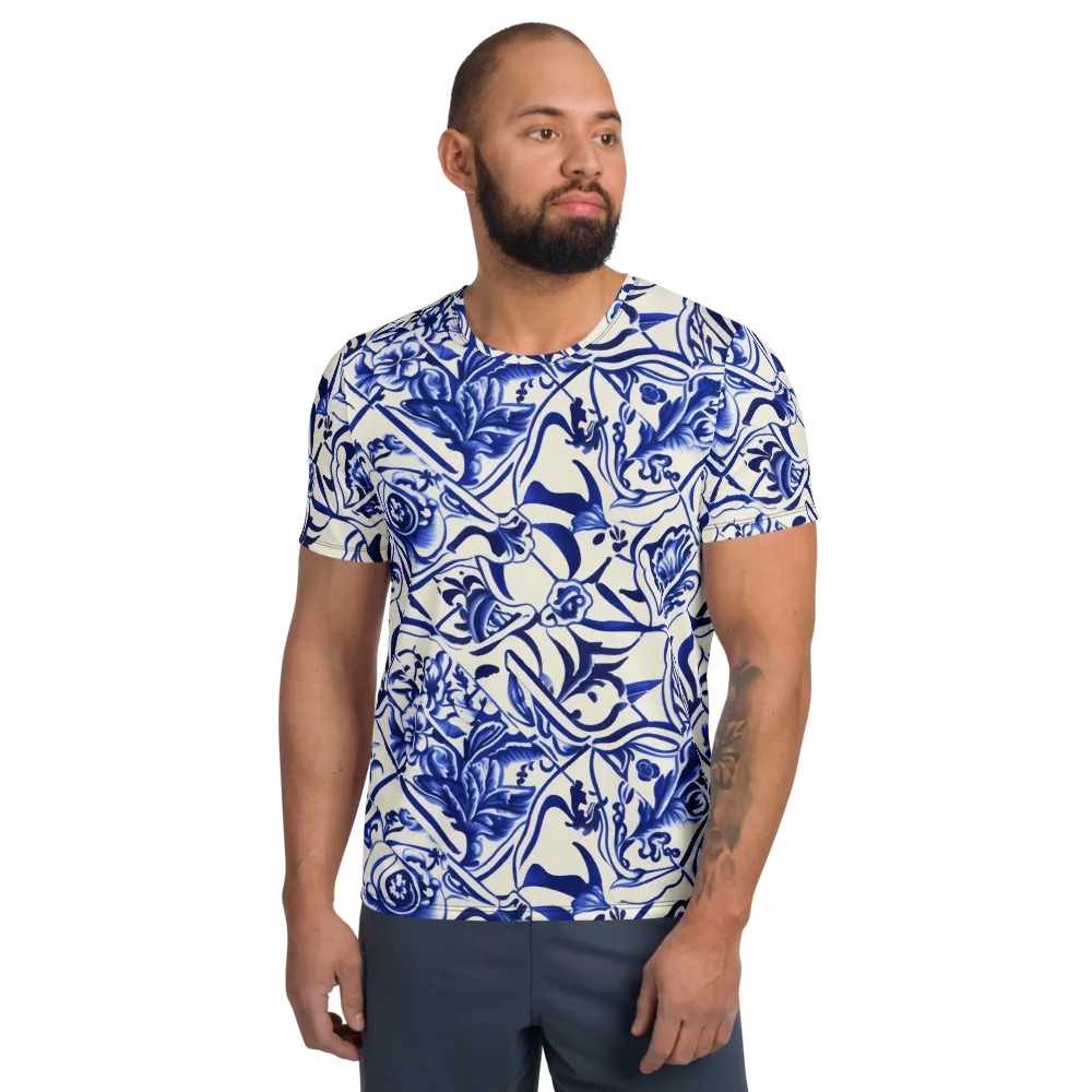 Cobalt Chinoiserie on Men's Athletic T-Shirt — Front