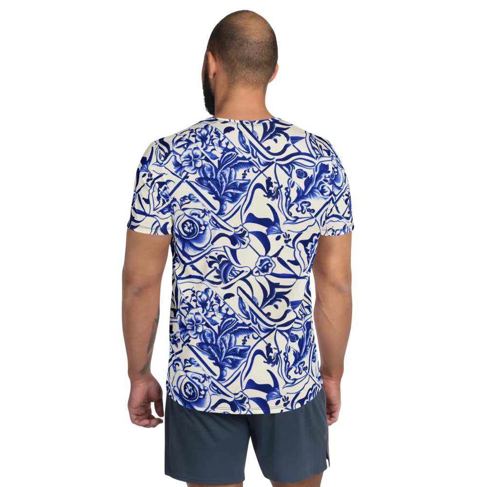Cobalt Chinoiserie on Men's Athletic T-Shirt — Back