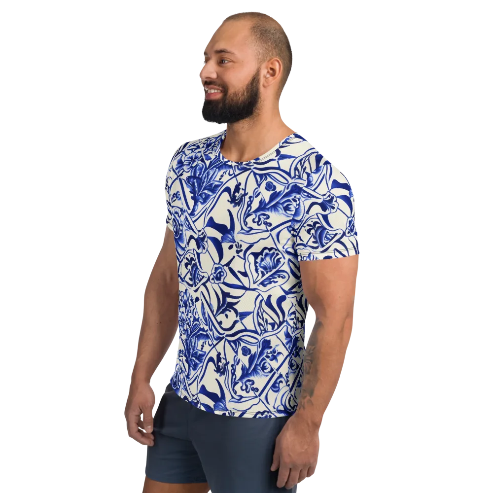 Cobalt Chinoiserie on Men's Athletic T-Shirt — Left