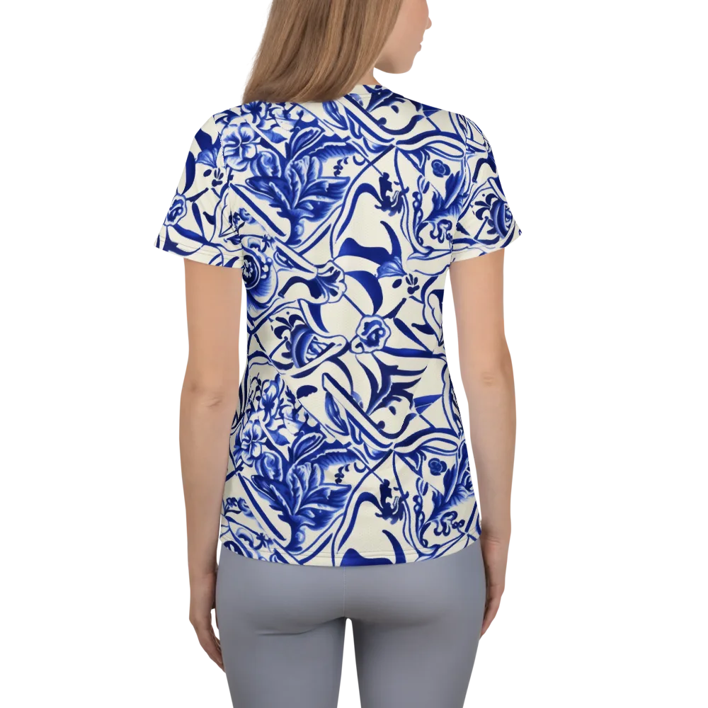 Cobalt Chinoiserie on Women's Athletic T-Shirt — Back