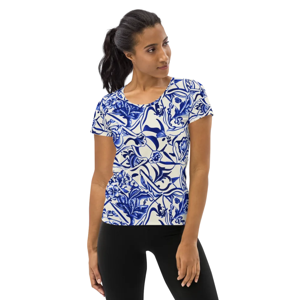 Cobalt Chinoiserie on Women's Athletic T-Shirt — Front