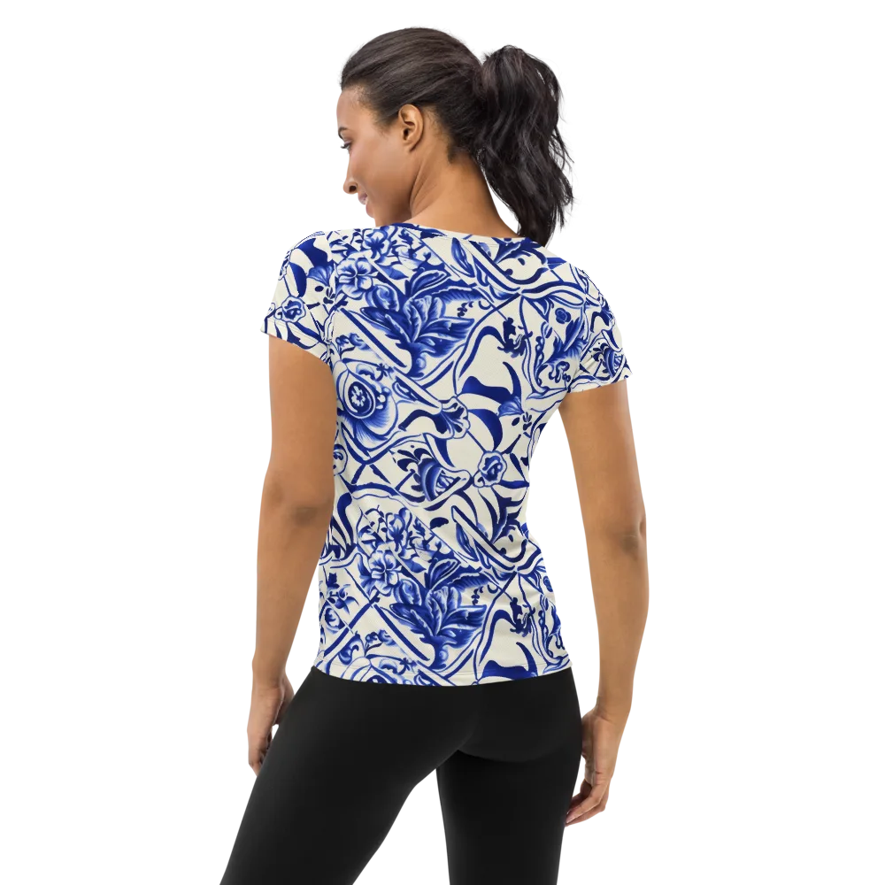 Cobalt Chinoiserie on Women's Athletic T-Shirt — Back