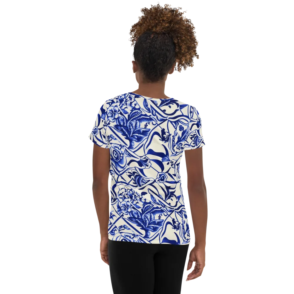 Cobalt Chinoiserie on Women's Athletic T-Shirt — Back