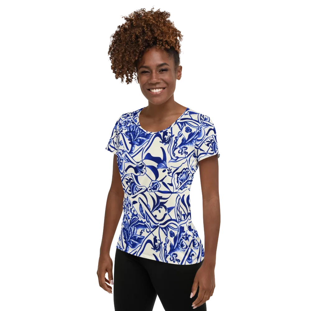 Cobalt Chinoiserie on Women's Athletic T-Shirt — Left