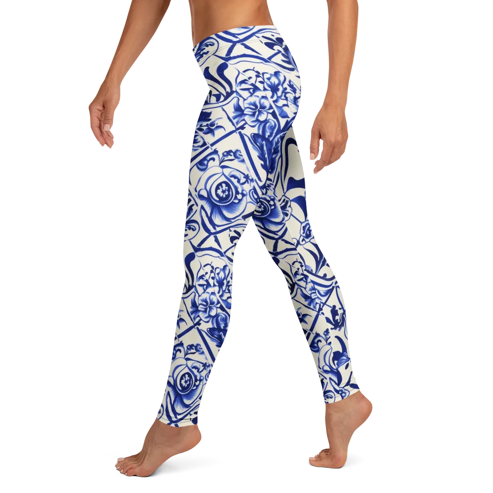 Cobalt Chinoiserie on Leggings — Left