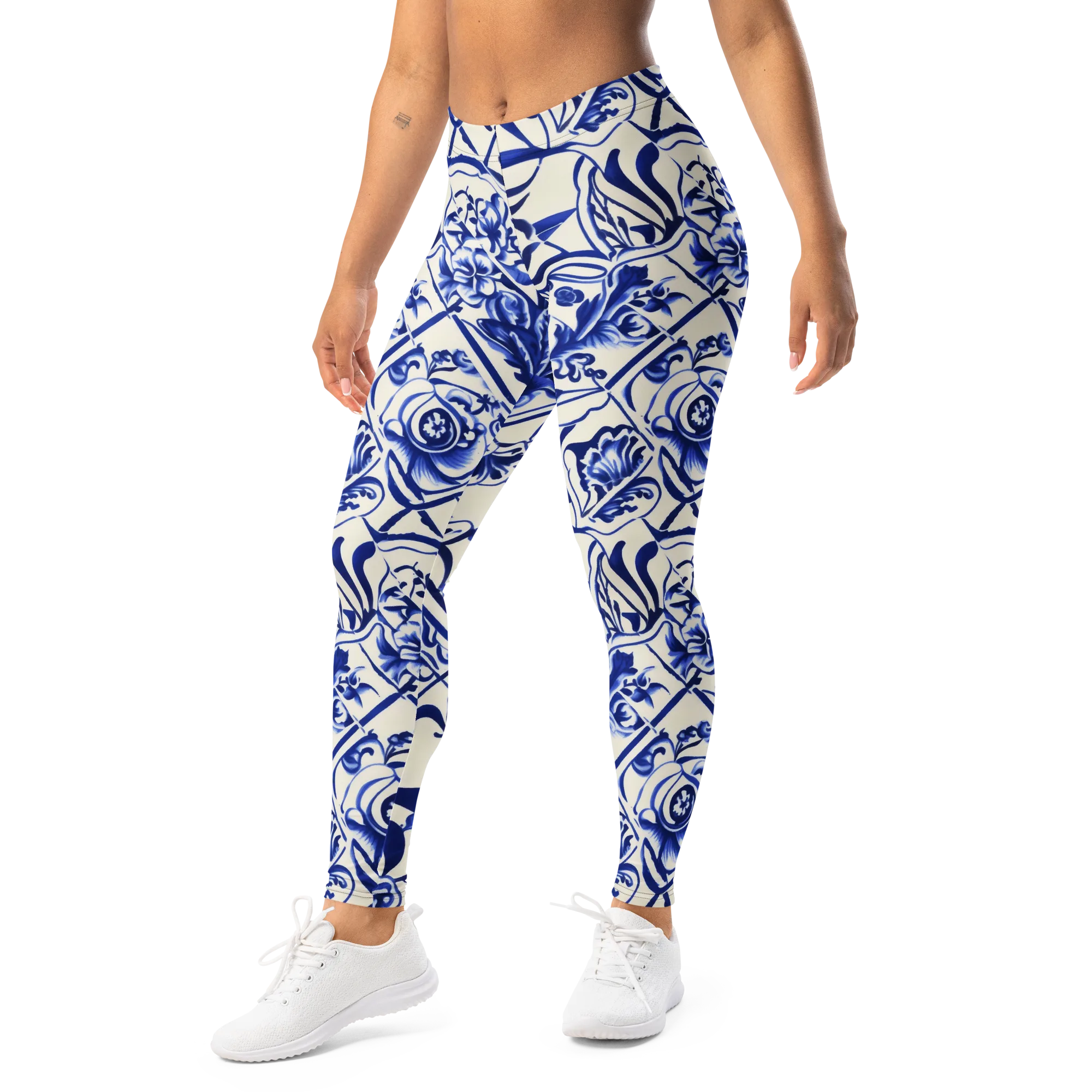 Cobalt Chinoiserie on Leggings — Left Front
