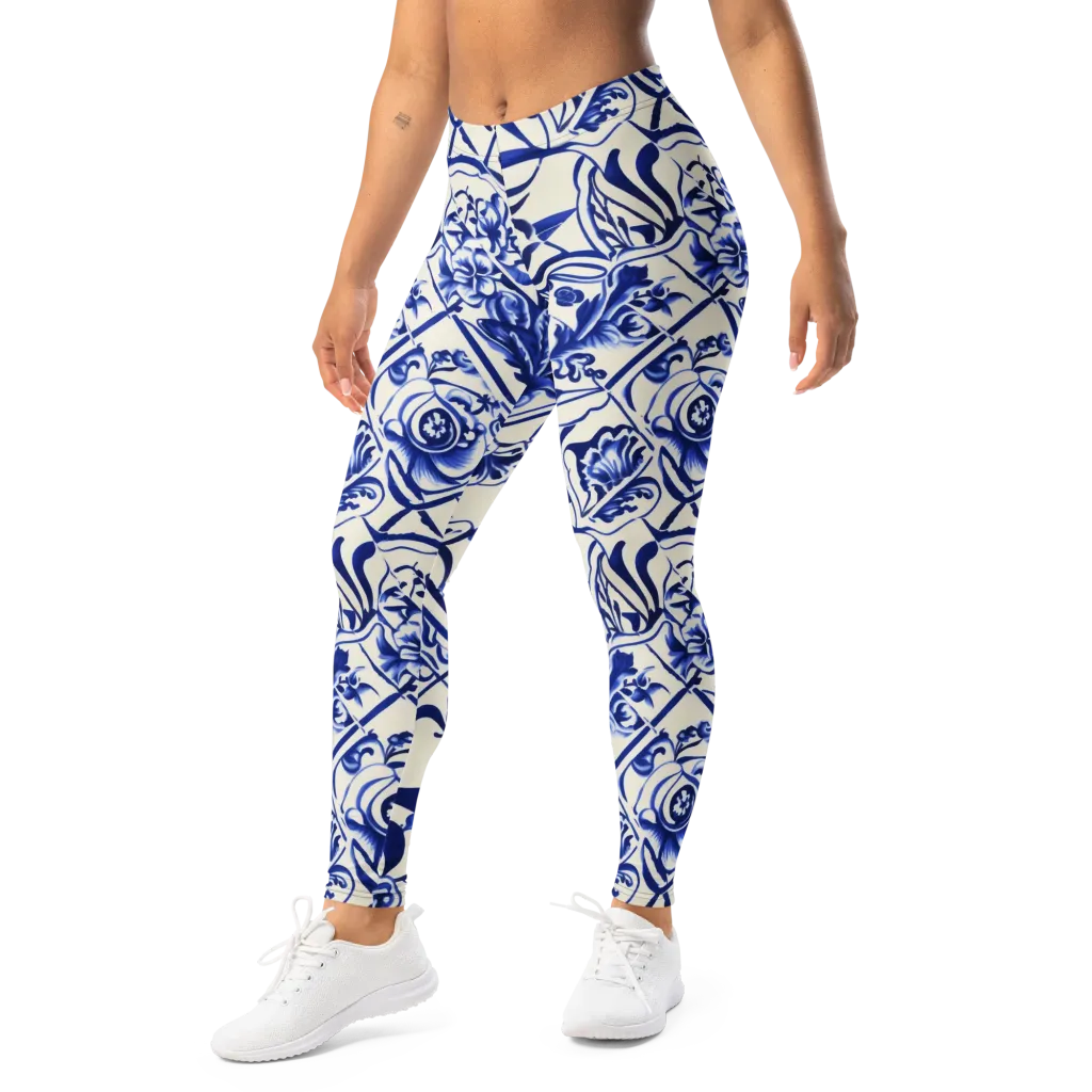 Cobalt Chinoiserie on Leggings — Left Front