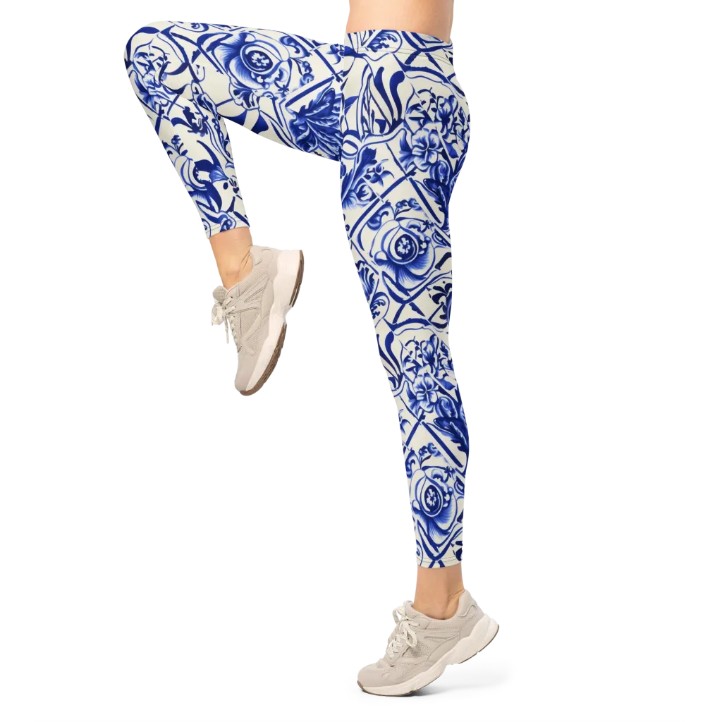 Cobalt Chinoiserie on Leggings — Left