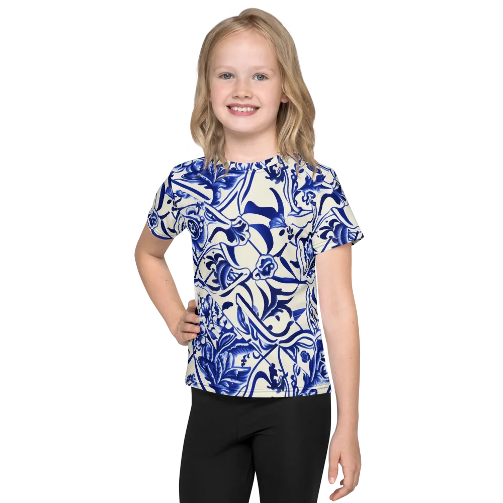 Cobalt Chinoiserie on Kids Crew Neck T-Shirt — Front