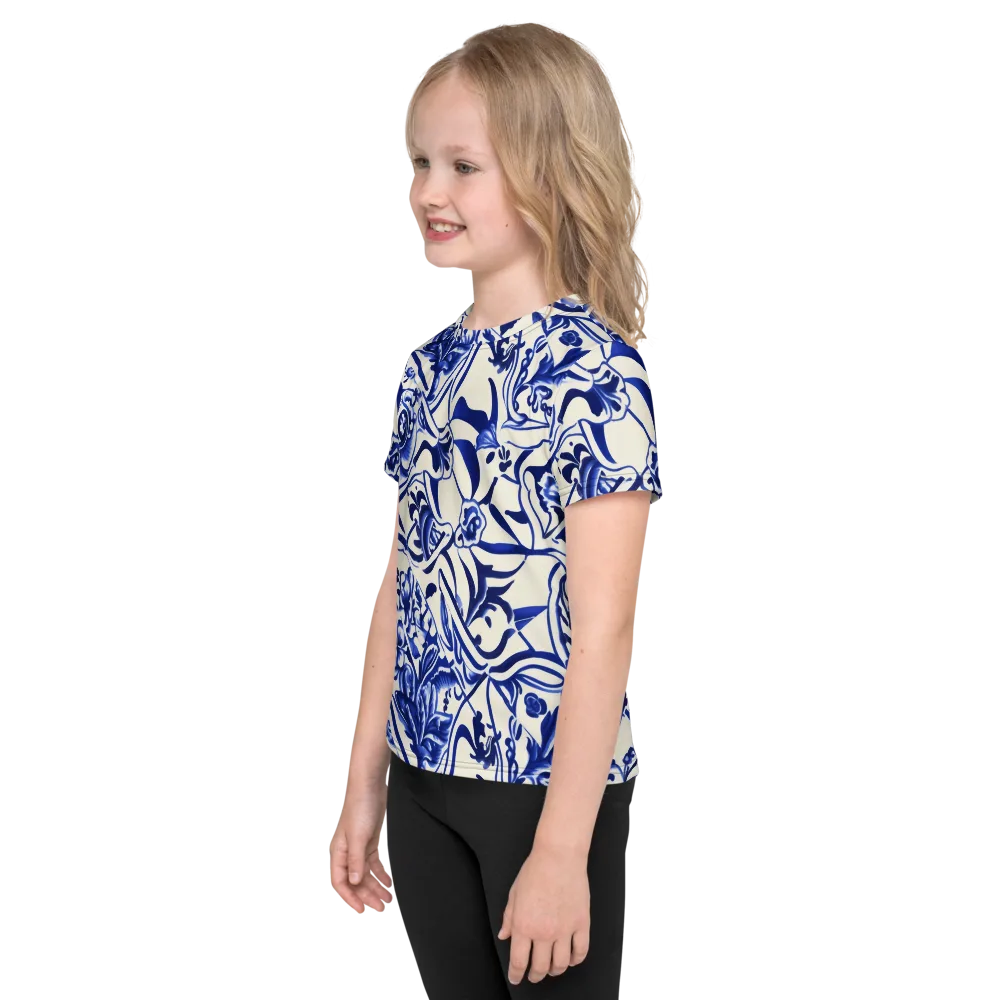 Cobalt Chinoiserie on Kids Crew Neck T-Shirt — Left
