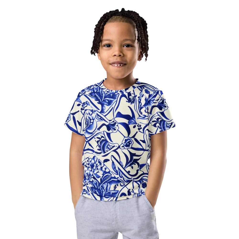 Cobalt Chinoiserie on Kids Crew Neck T-Shirt — Front
