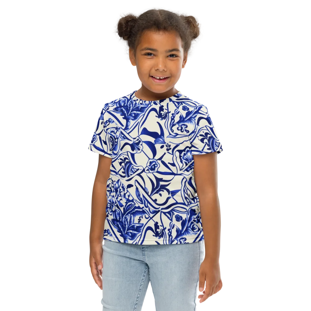 Cobalt Chinoiserie on Kids Crew Neck T-Shirt — Front