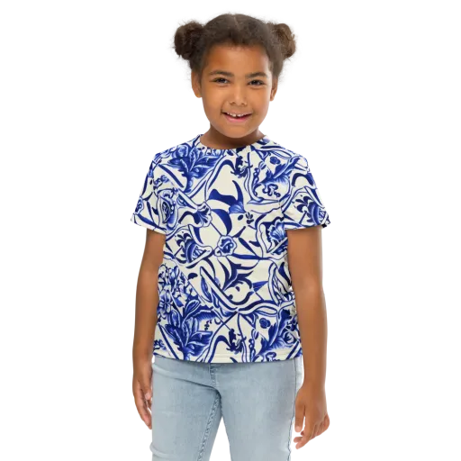 Cobalt Chinoiserie on a Kids Crew Neck T-Shirt