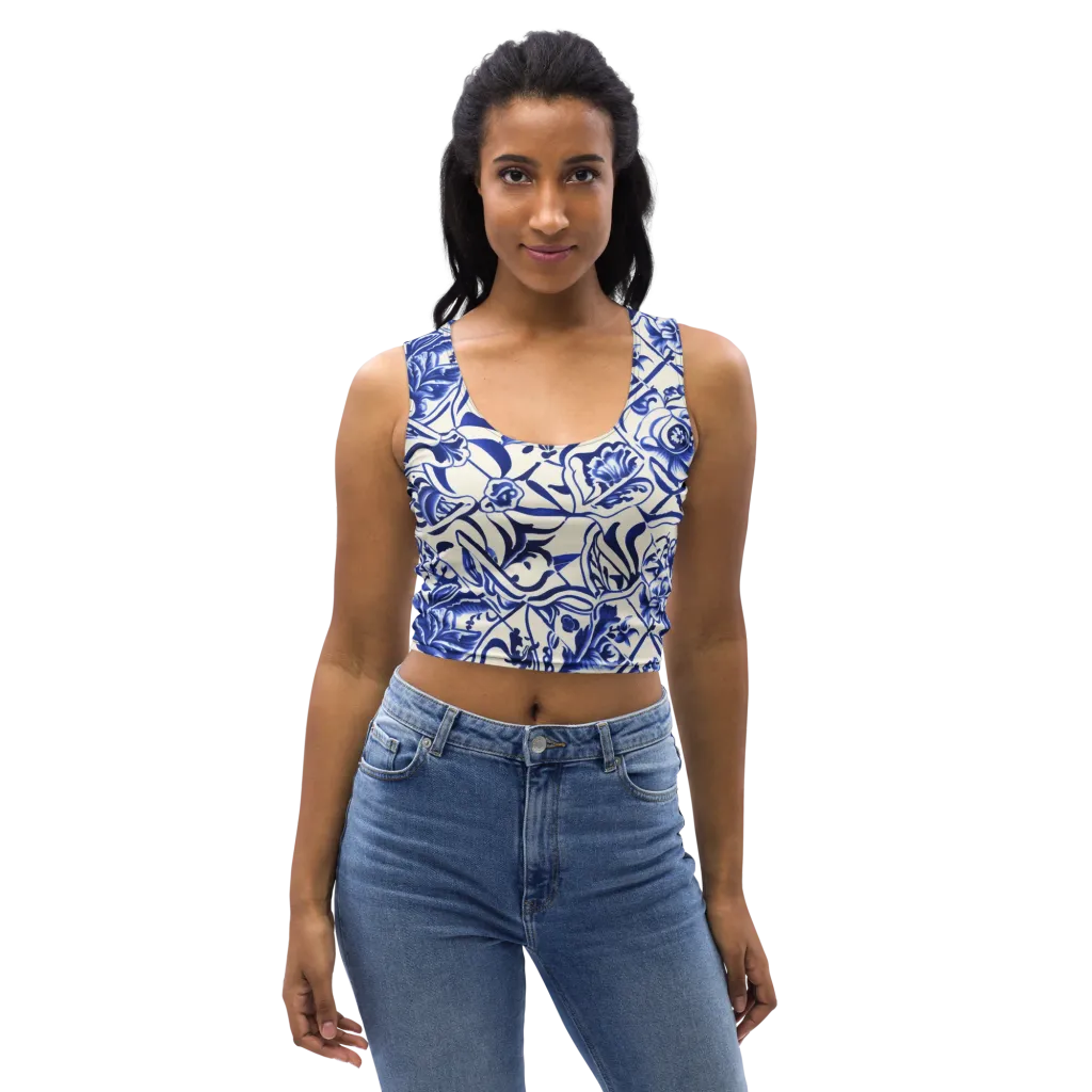 Cobalt Chinoiserie on Crop Top — Front