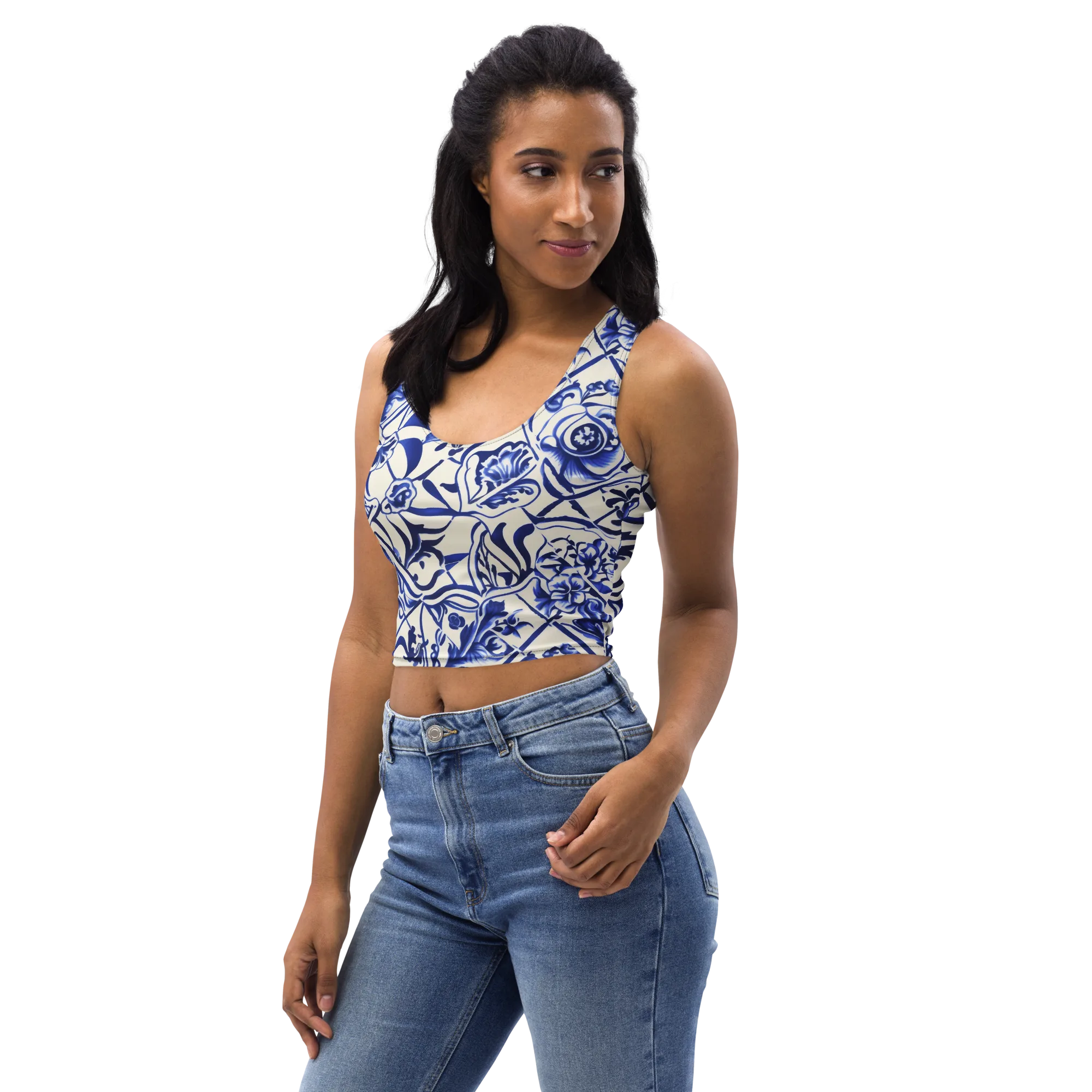 Cobalt Chinoiserie on Crop Top — Left Front