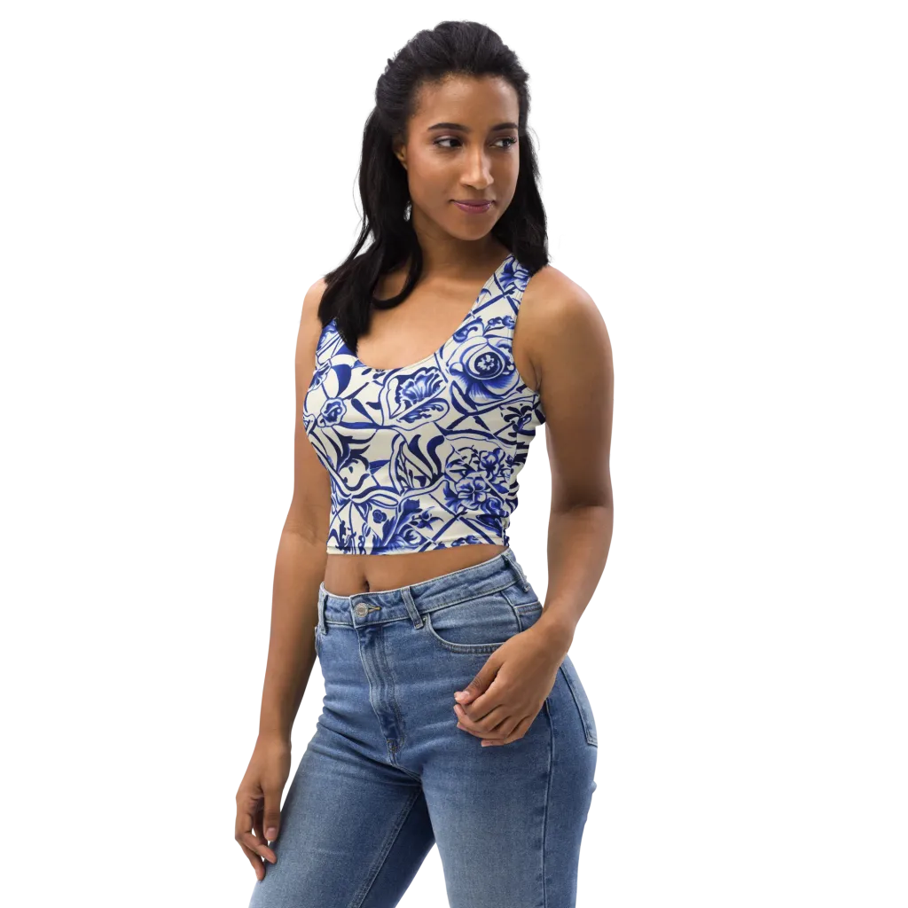 Cobalt Chinoiserie on Crop Top — Left Front