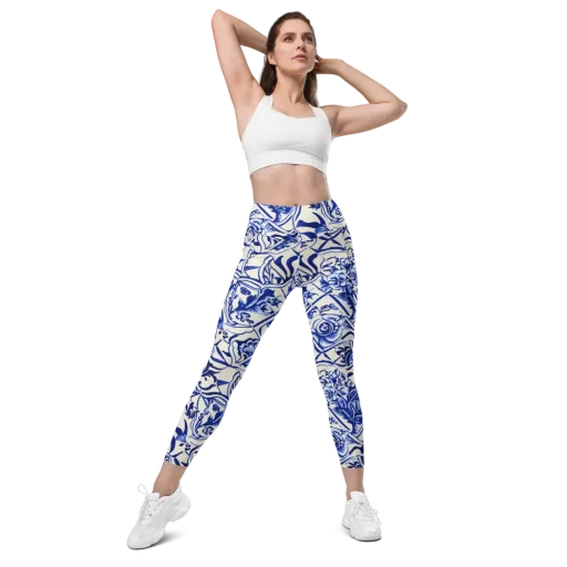 Cobalt Chinoiserie on a Leggings with Pockets