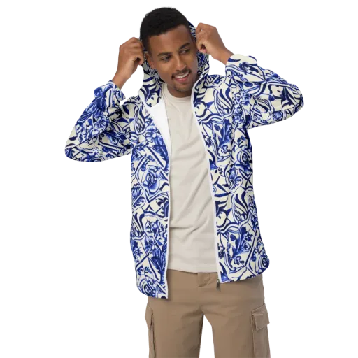 Cobalt Chinoiserie on a Men's Windbreaker