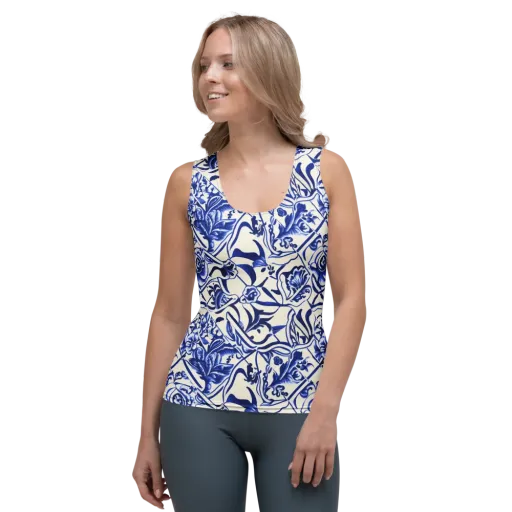Cobalt Chinoiserie on a Women's Tank Top