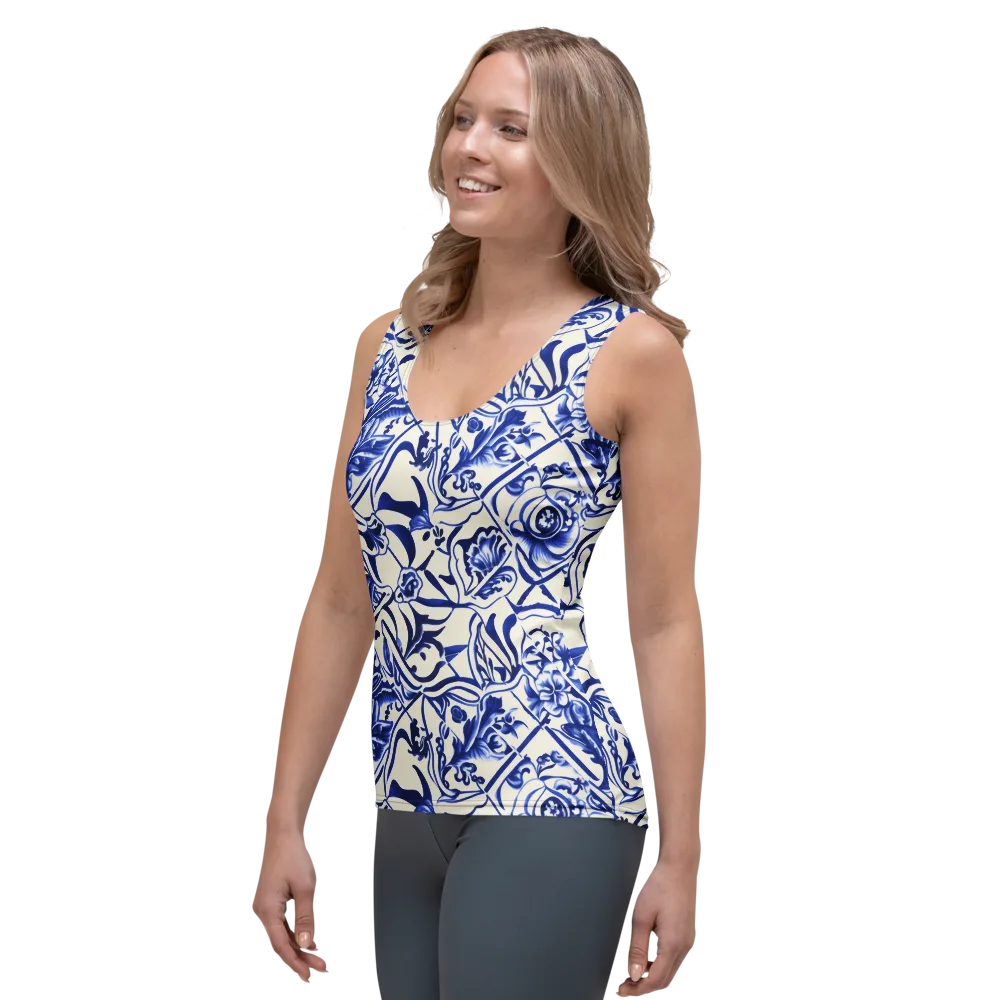 Cobalt Chinoiserie on Women's Tank Top — Left Front
