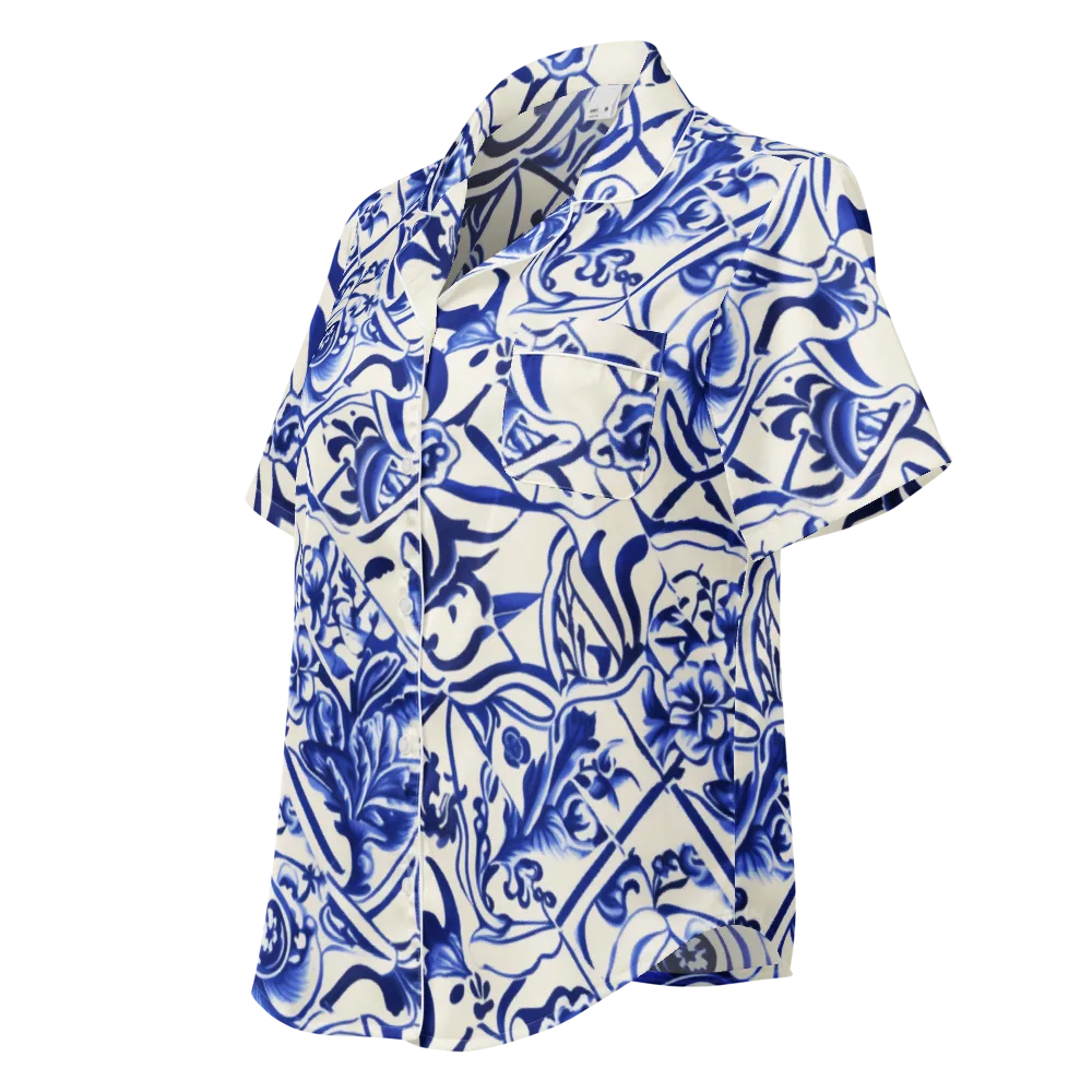 Cobalt Chinoiserie on Women's Short Sleeve Pajama Top — Left Front