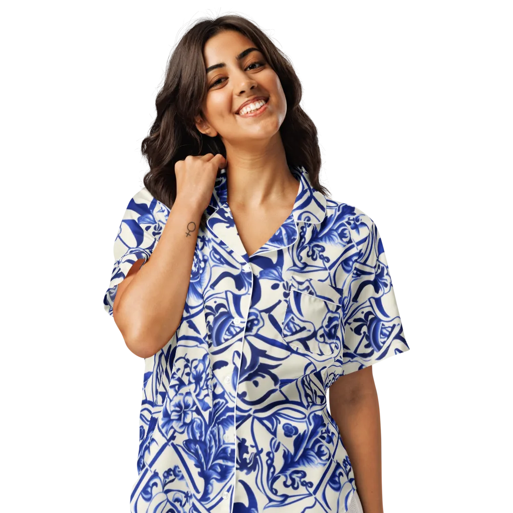 Cobalt Chinoiserie on Women's Short Sleeve Pajama Top — Front