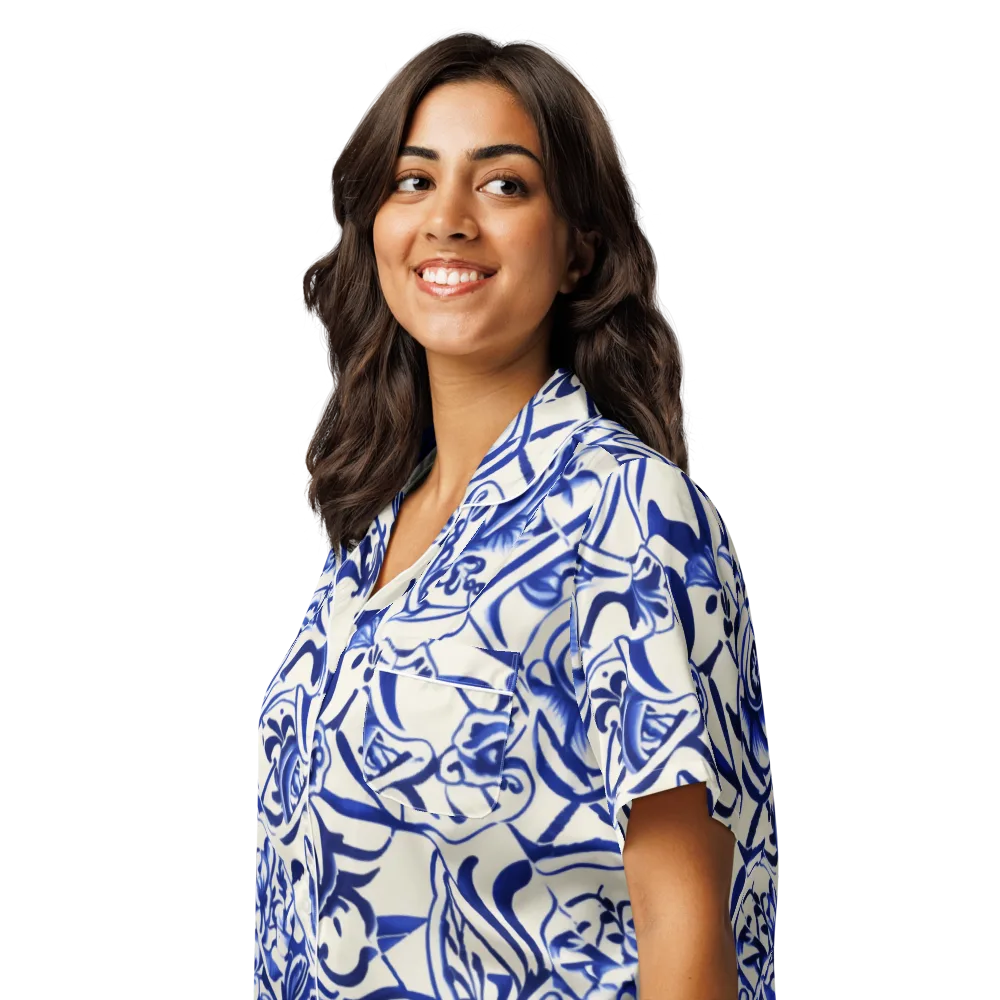 Cobalt Chinoiserie on Women's Short Sleeve Pajama Top — Left Front