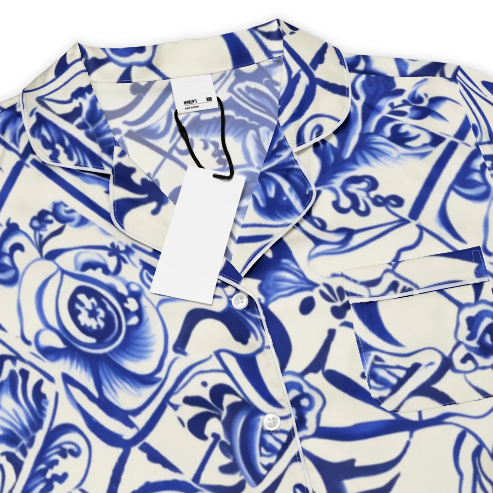 Cobalt Chinoiserie on Women's Short Sleeve Pajama Top — Product details