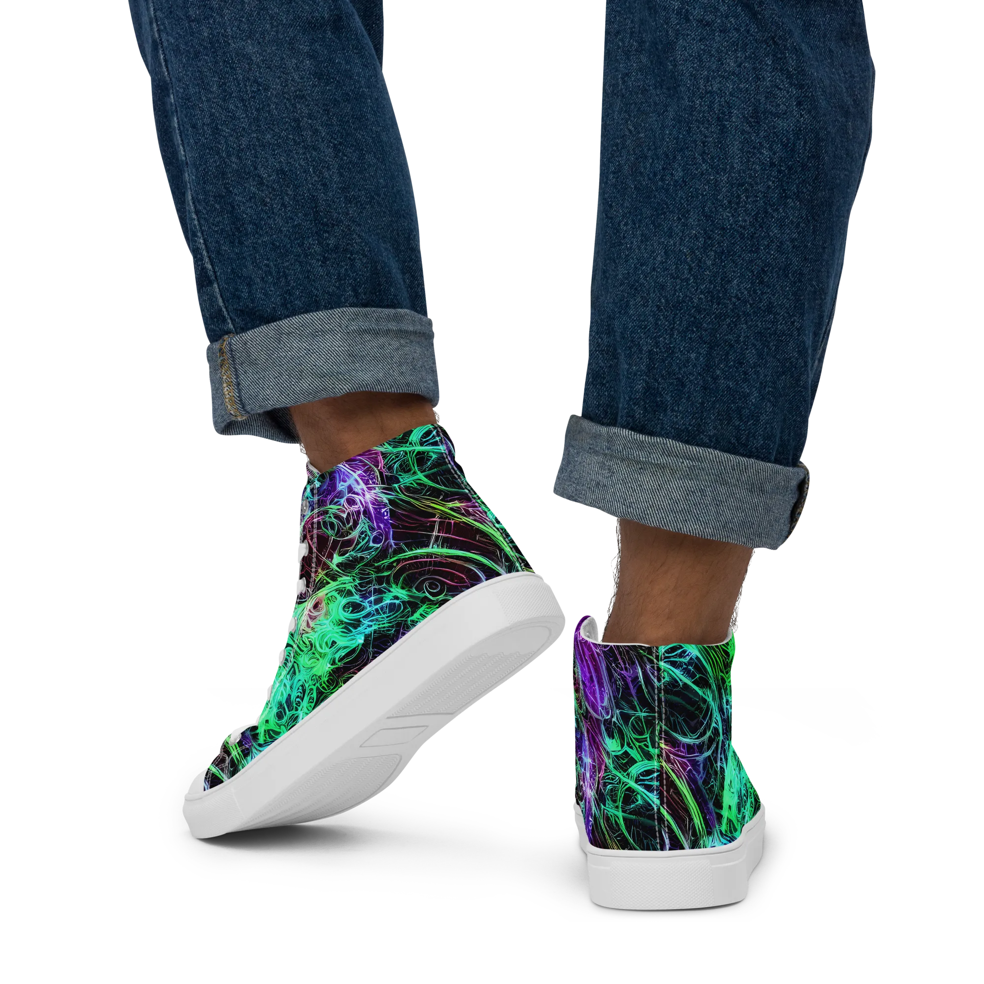 Midnight Bioflux on Men's High Top Canvas Shoes — Back