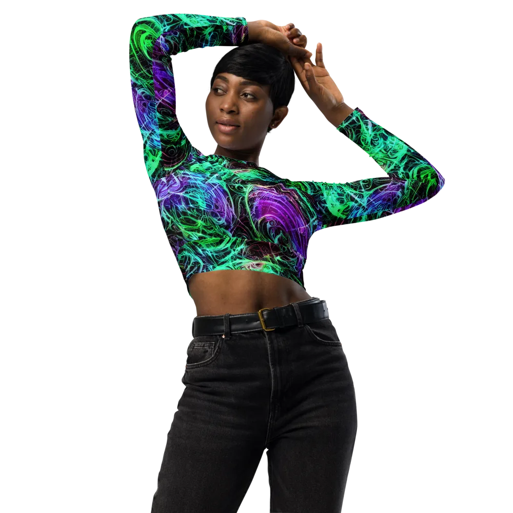 Midnight Bioflux on Long Sleeve Crop Top — Front