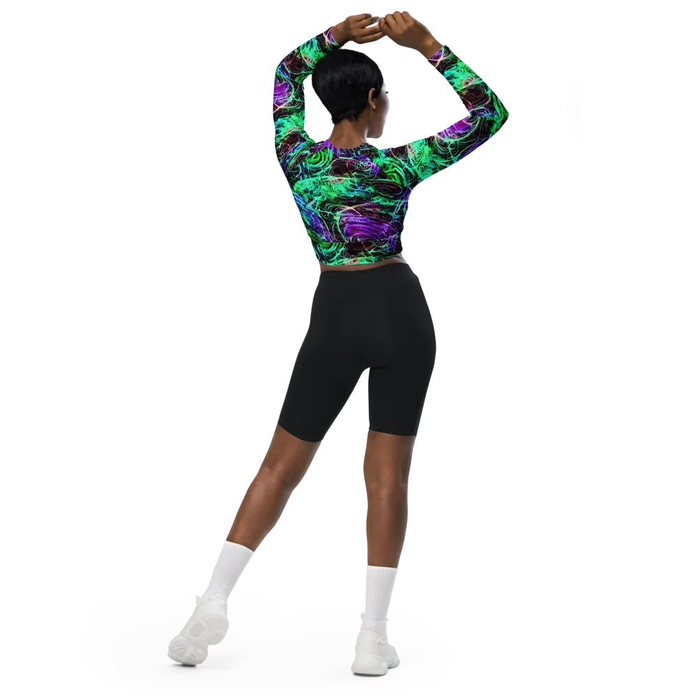 Midnight Bioflux on Long Sleeve Crop Top — Back
