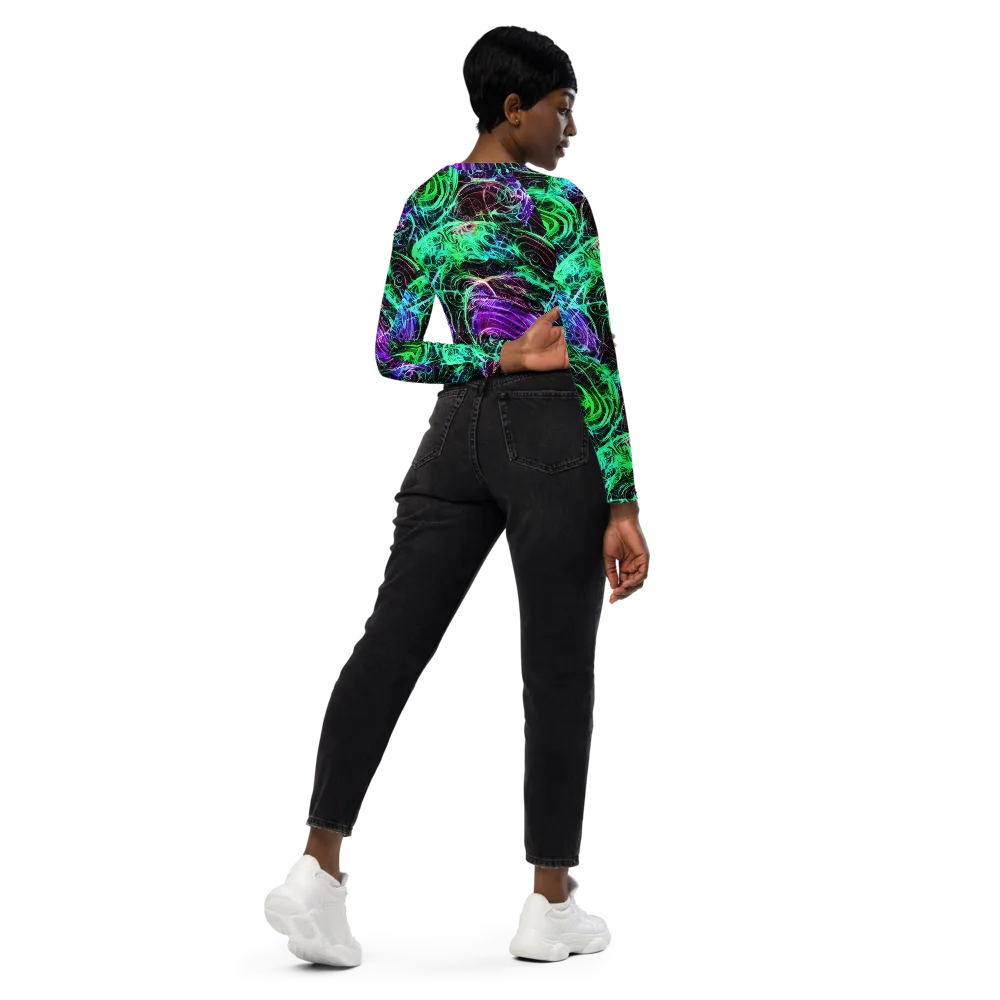 Midnight Bioflux on Long Sleeve Crop Top — Right Back