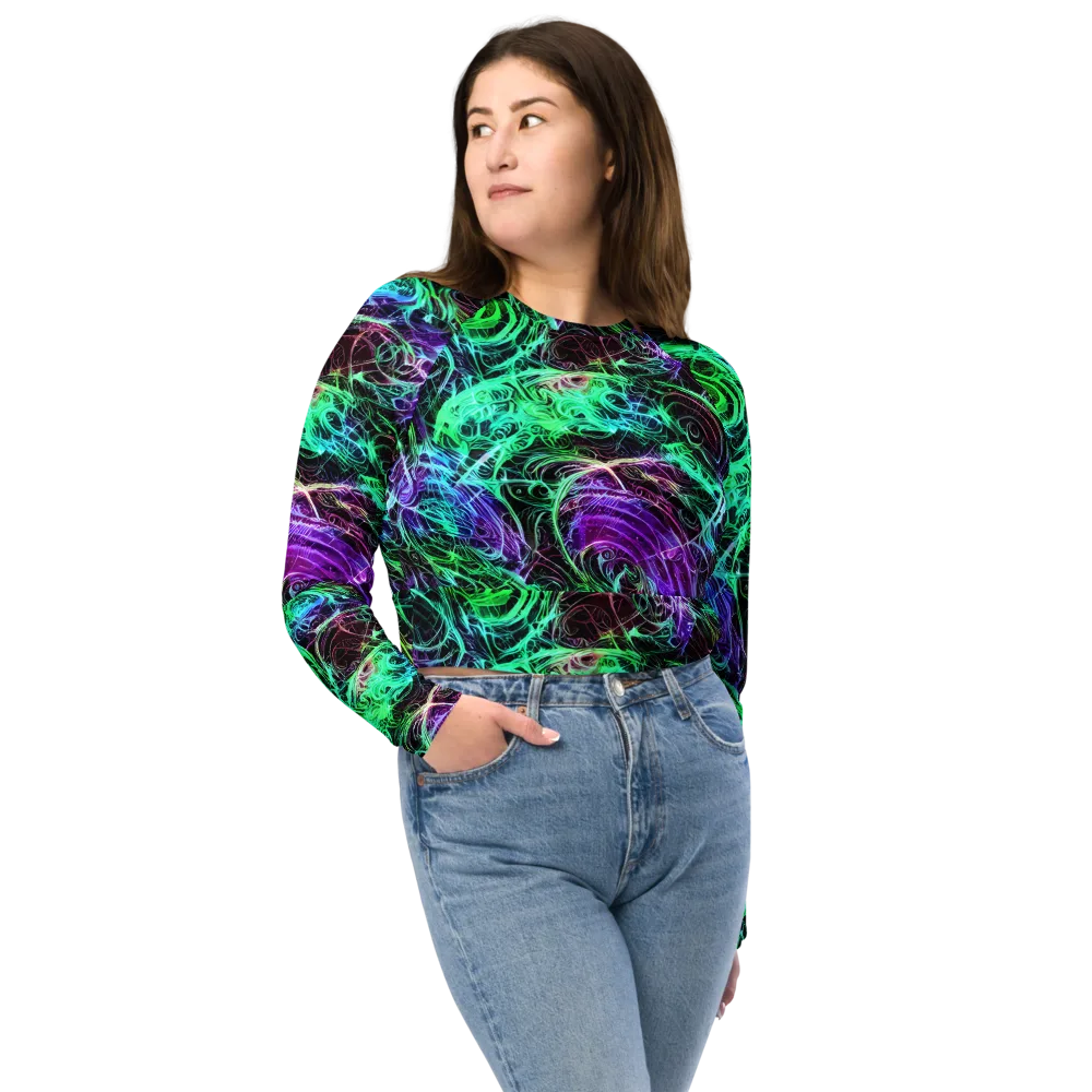 Midnight Bioflux on Long Sleeve Crop Top — Front