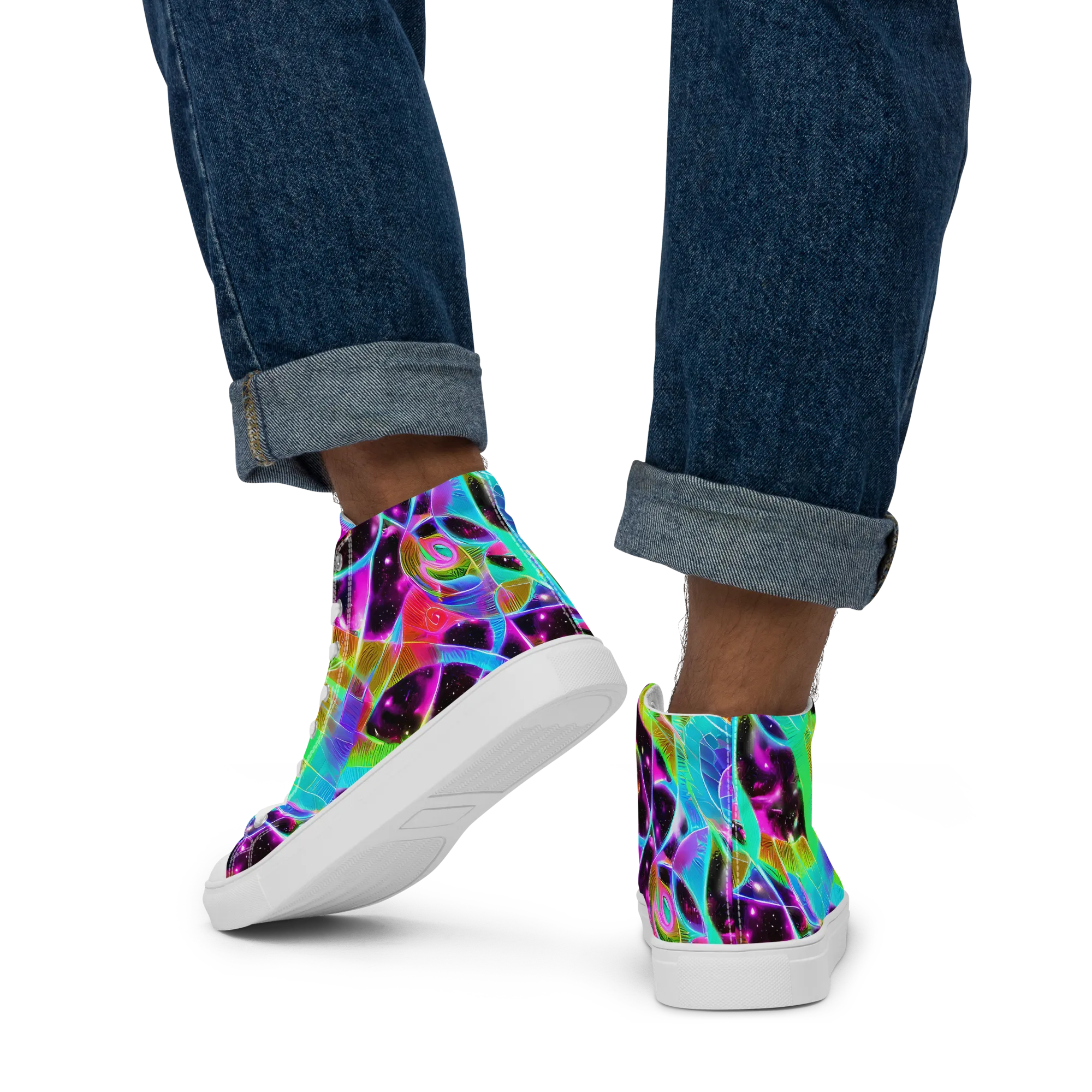 Stellar Jungle on Men's High Top Canvas Shoes — Back