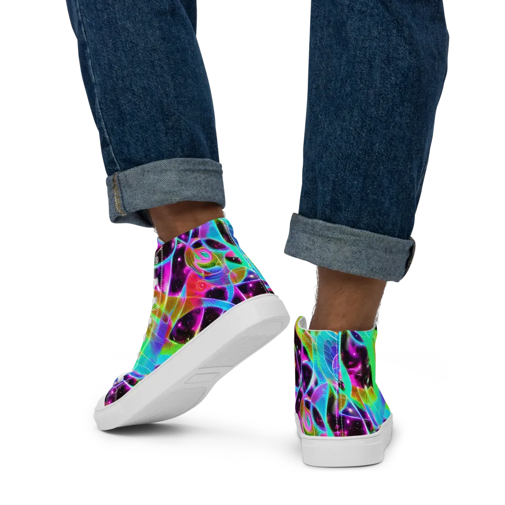 Stellar Jungle on Men's High Top Canvas Shoes — Back