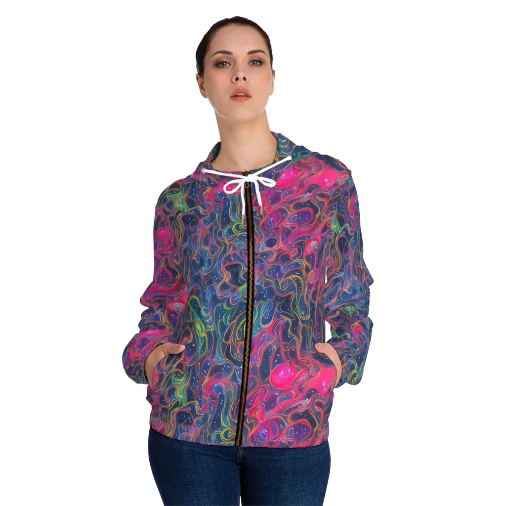 Celestial Koi on Women's Full-Zip Hoodie — Front On Person