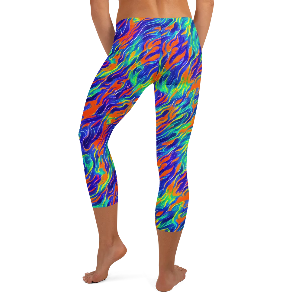 Blue Flame Motion on Capri Leggings — Back