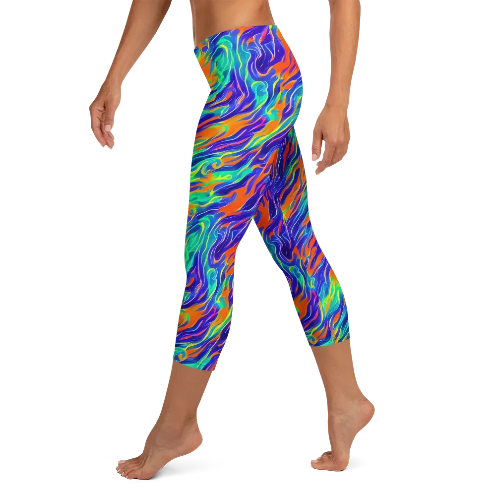Blue Flame Motion on Capri Leggings — Left