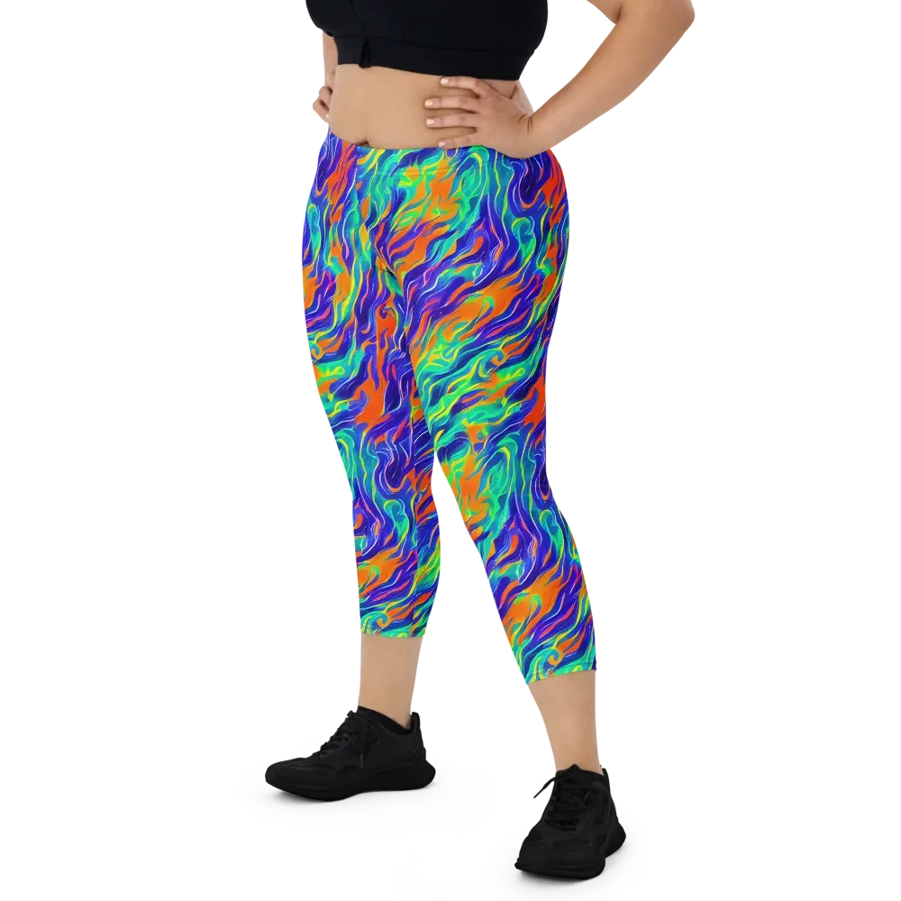 Blue Flame Motion on Capri Leggings — Front