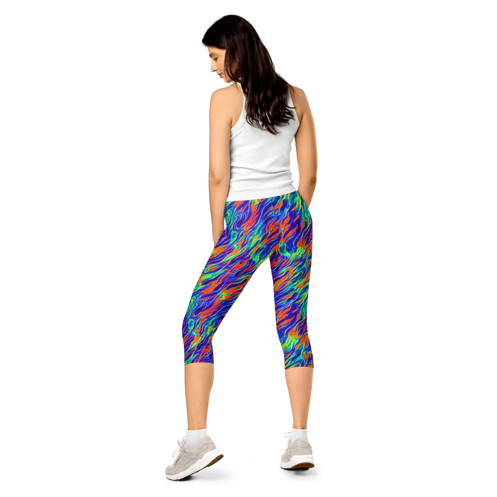 Blue Flame Motion on Capri Leggings — Back