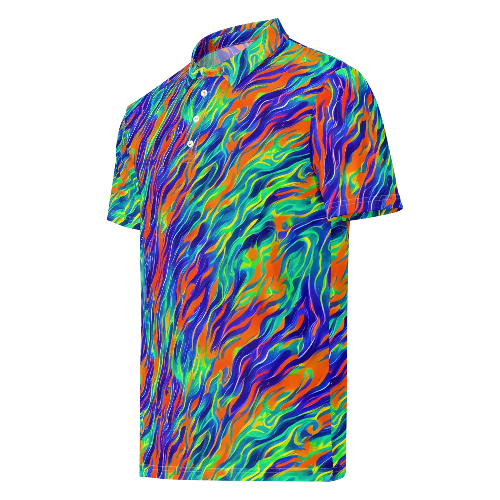 Blue Flame Motion on Men's Slim Fit Polo Shirt — Left Front