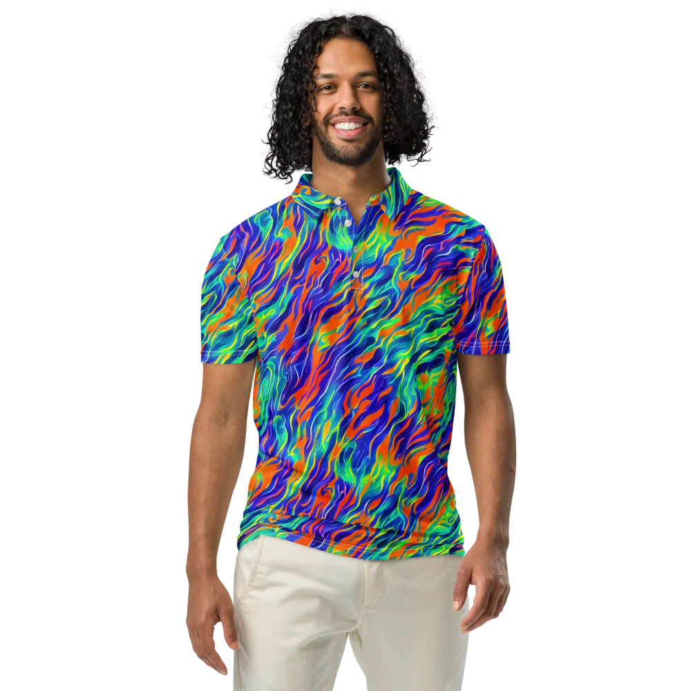 Blue Flame Motion on Men's Slim Fit Polo Shirt — Front