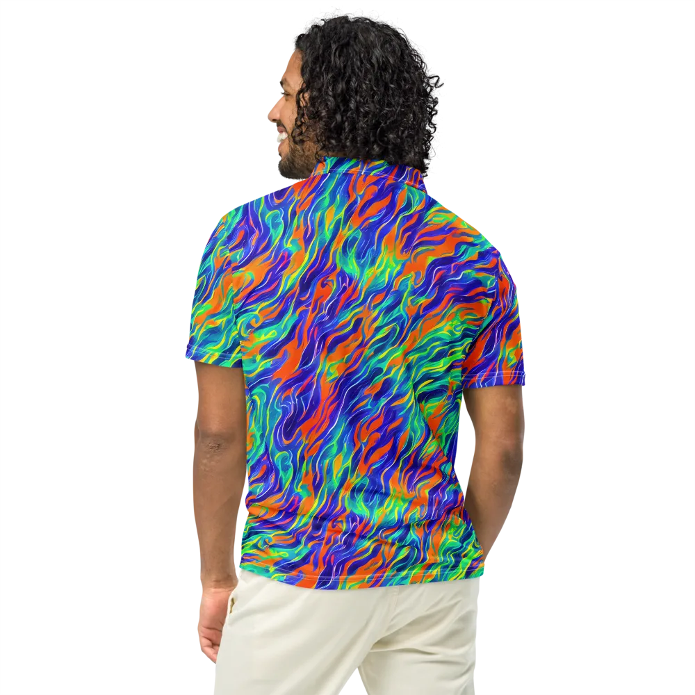 Blue Flame Motion on Men's Slim Fit Polo Shirt — Back