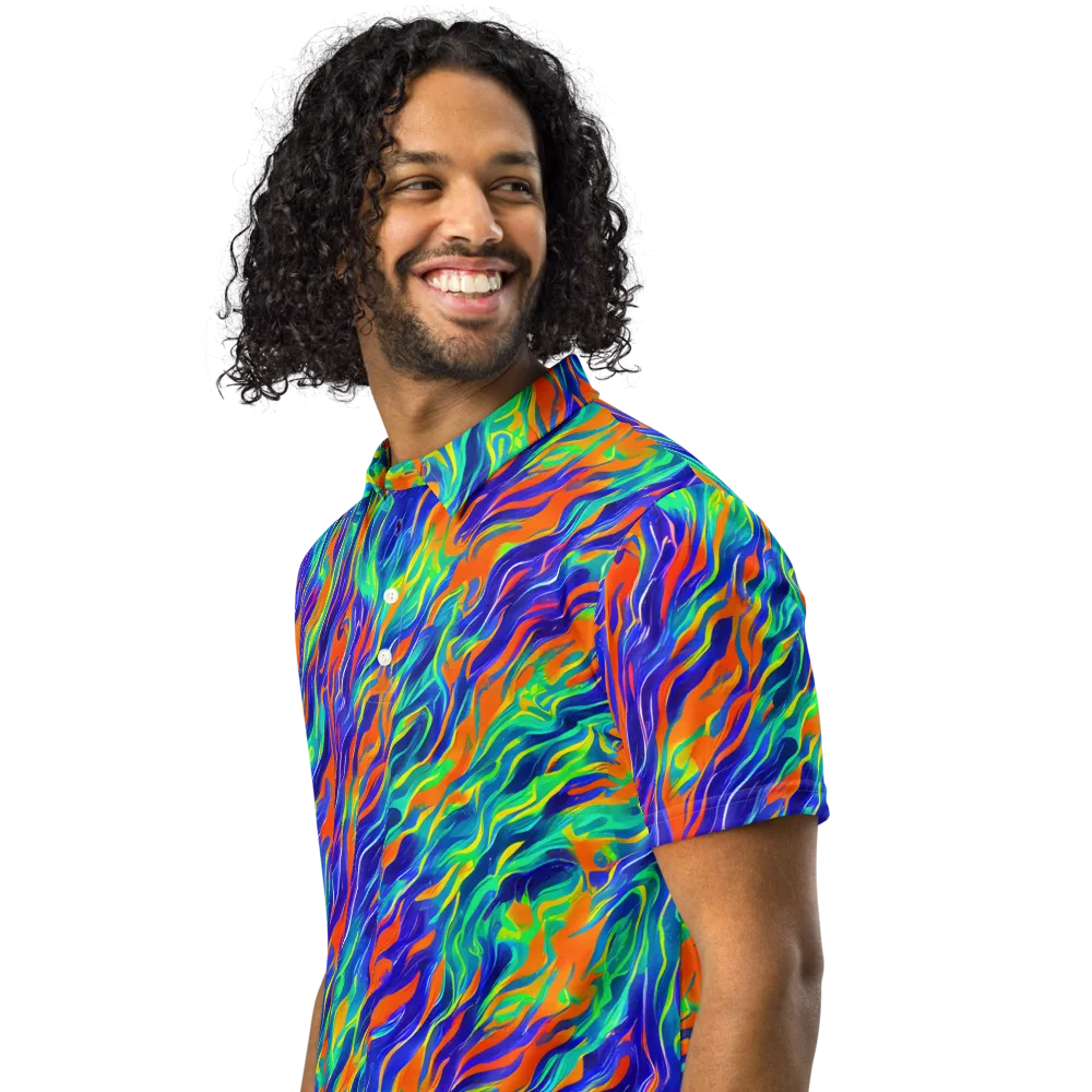 Blue Flame Motion on Men's Slim Fit Polo Shirt — Left Front