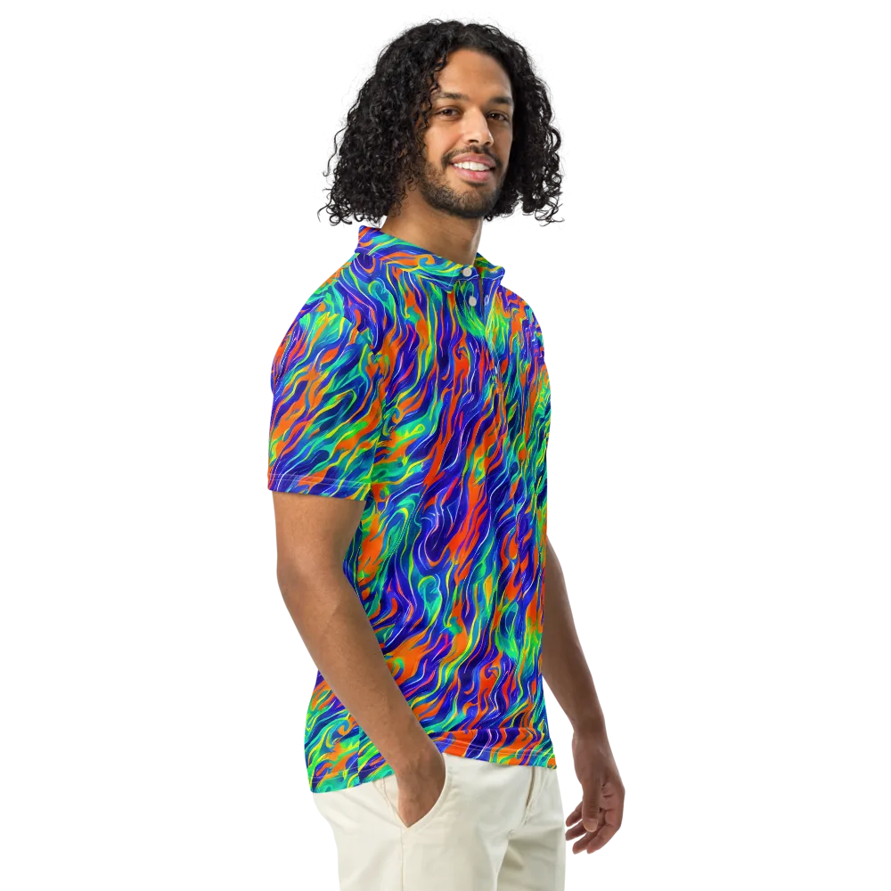 Blue Flame Motion on Men's Slim Fit Polo Shirt — Right Front