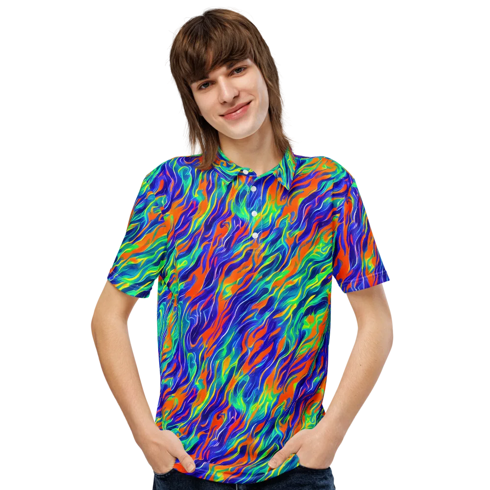 Blue Flame Motion on Men's Slim Fit Polo Shirt — Front